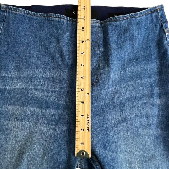 Risen Jeans Womens High Rise Distressed Frayed Hem Pull On Flare Jeans Large - Picture 5 of 10